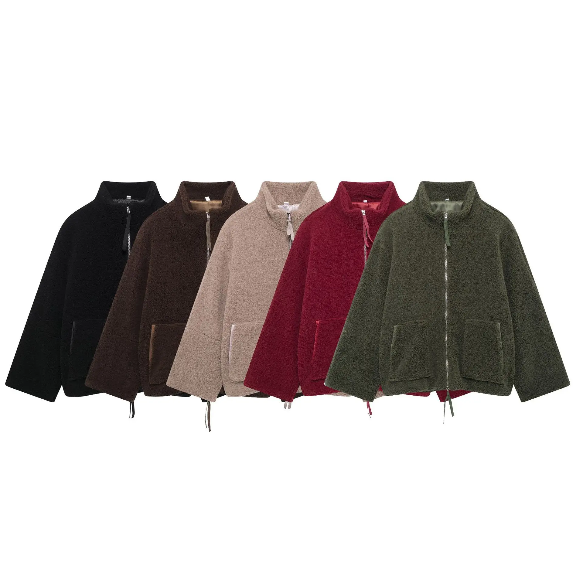 2025 Autumn and Winter Women's Solid Color Lazy Wind Lamb Fur Turtleneck Coat