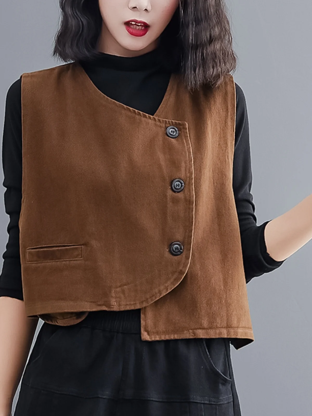 Women's Short Vest Jacket Loose Casual Outerwear Retro Style Spring Autumn New Arrival plus Size Commute Style Single Button