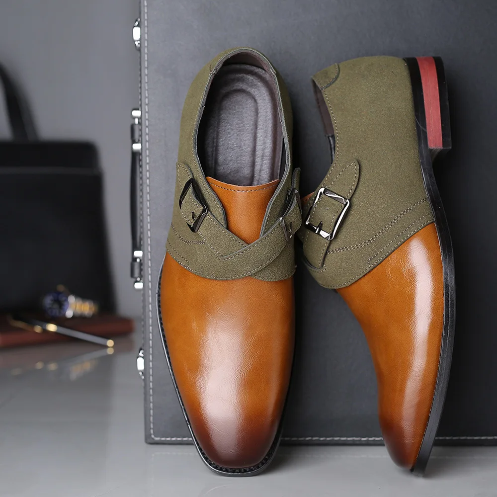 Men's leather shoes with color-matched matching shoes, casual and fashionable large-sized business dress shoes