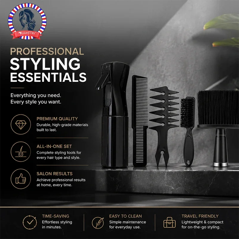 3/4/5pcs/lot Black Hair Comb Set Styling Hairdressing Comb Men's hair comb Barber Training Tail Comb Salon Studio HairCut Comb