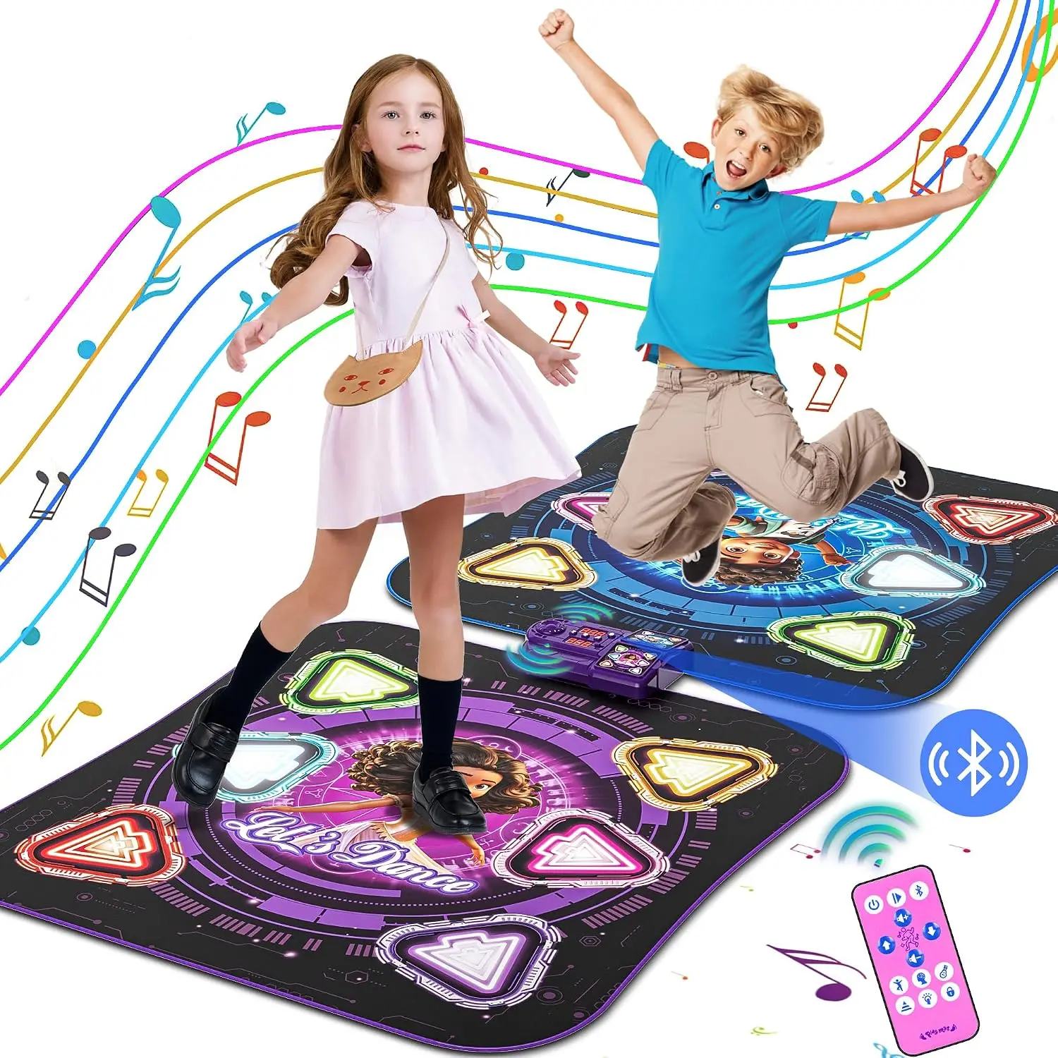 Double Dance Mat for Kids, Light-up 12-Button Single & Double Players Mode