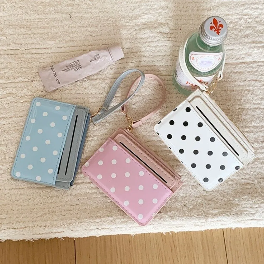 Ultra Light Polka Dot Card Holder PU Leather Zipper Minimalist Coin Purse Ultra Slim Multi Card Slots Women Mini Wallet Backpack