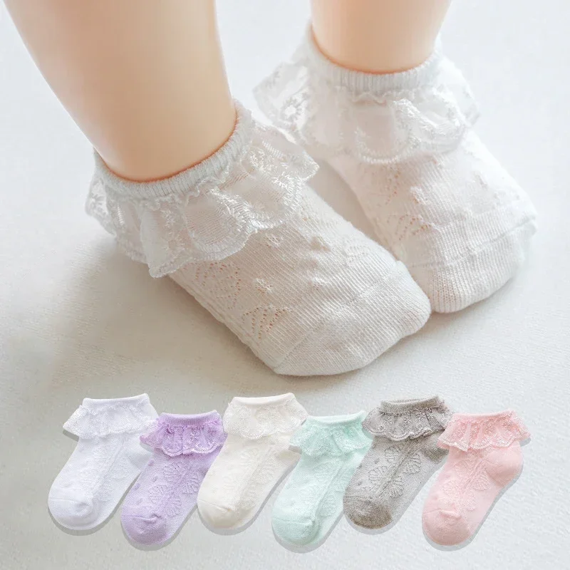 Baby Girls Socks Lace Pink White Ruffle Children Socks Infant Princess Socks for Baptism 1st 2nd Birthday 1-6 Years  Baby Girl