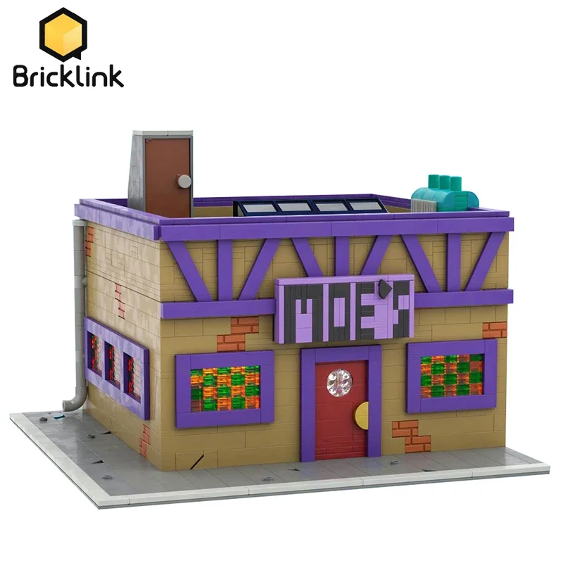 Bricklink City House Cartoon Anime Simpsoned Modular Moe's Tavern Model Architecture Street View Building Blocks Kid Toys Gift