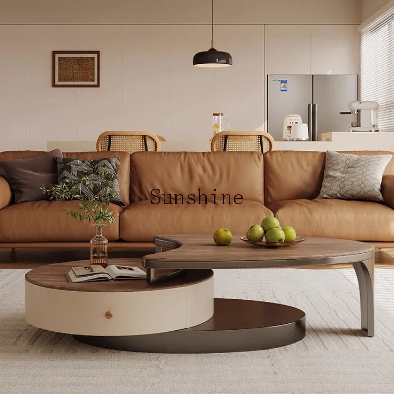 Design light luxury walnut surface coffee table modern style advanced stretch oval combination Italian minimalism  FT