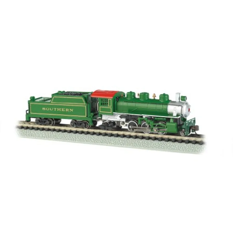 

N Scale Southern Train Car: Prairie 2-6-2 Locomotive and Tender for Industrial Rail Applications, Green ABS Plastic, Highly Det
