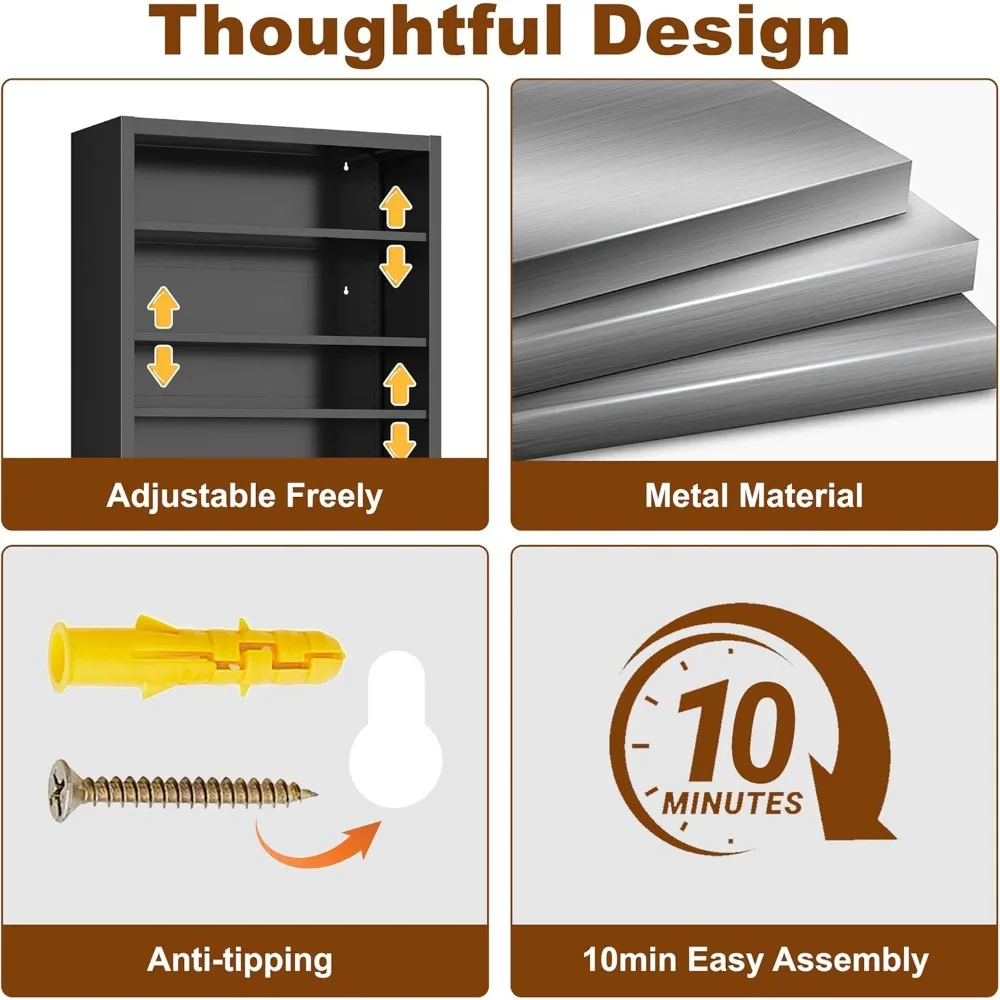 خزانة تخزين أقراص مضغوطة وأقراص DVD قابلة للتعديل مكونة من 7 طبقات مع أرفف تنظيم الوسائط لمجموعة الترفيه المنزلي #4