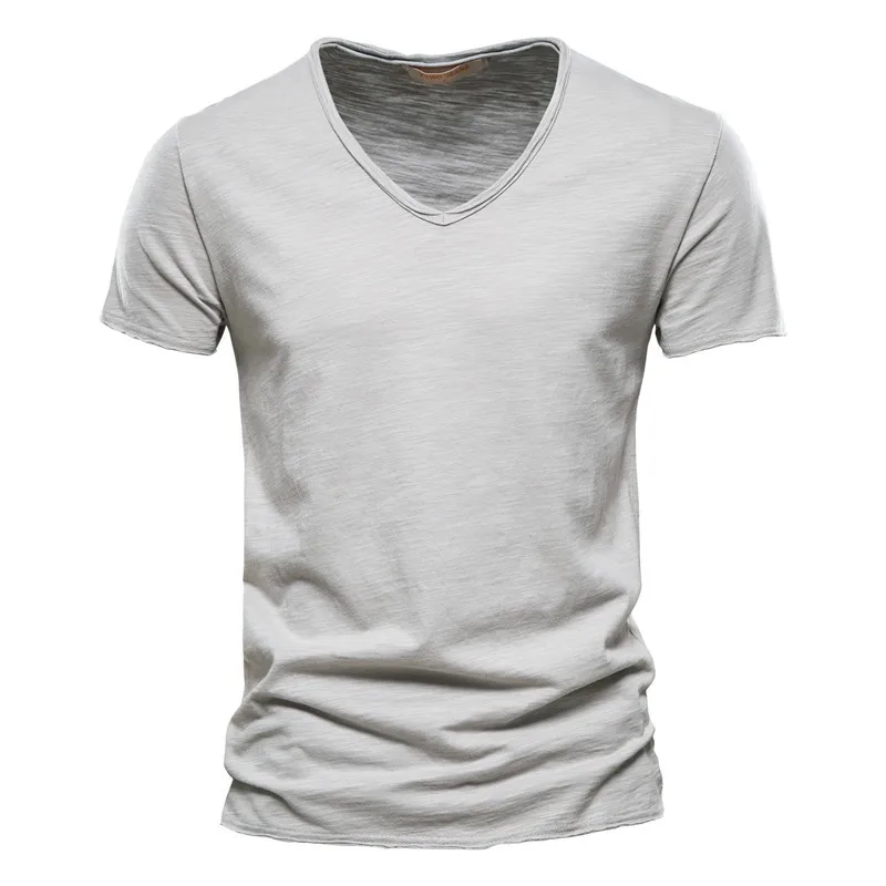 

2023 Summer New Solid Color V-neck Short Sleeve T-shirt Man Korean Style Fashion Loose Casual Cotton Pullovers Comfortable Tops