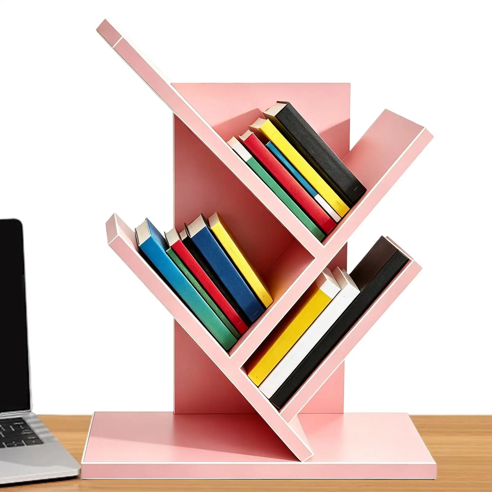 Colorful Desktop Tree Bookshelf 3-Layer Space-Saving Table Storage Stand Wooden Tree Shaped Bookshelf For Home Room Study Dorm
