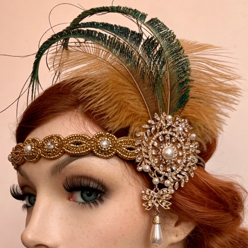 1920s Headpiece Great Gatsby Accessories Flapper Headband Wedding Headpieces for Bride Roaring 20\'s Art Deco Hair Clip