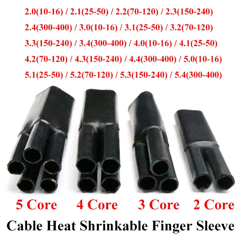1KV 2/3/4/5/Core Heat Shrinkable Cable Terminal With Glue Waterproof Heat Shrinkable Sleeve Double Shrinkage Black Shrink Branch