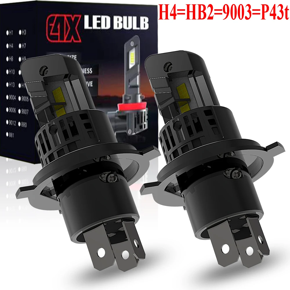 

2 шт. H4 HB2 9003 LED фары Canbus P43t, светодиодные лампы Turbo Diode, белые, для мотоциклов и противотуманных фар, без адаптера, мощные автомобильные фары 12В