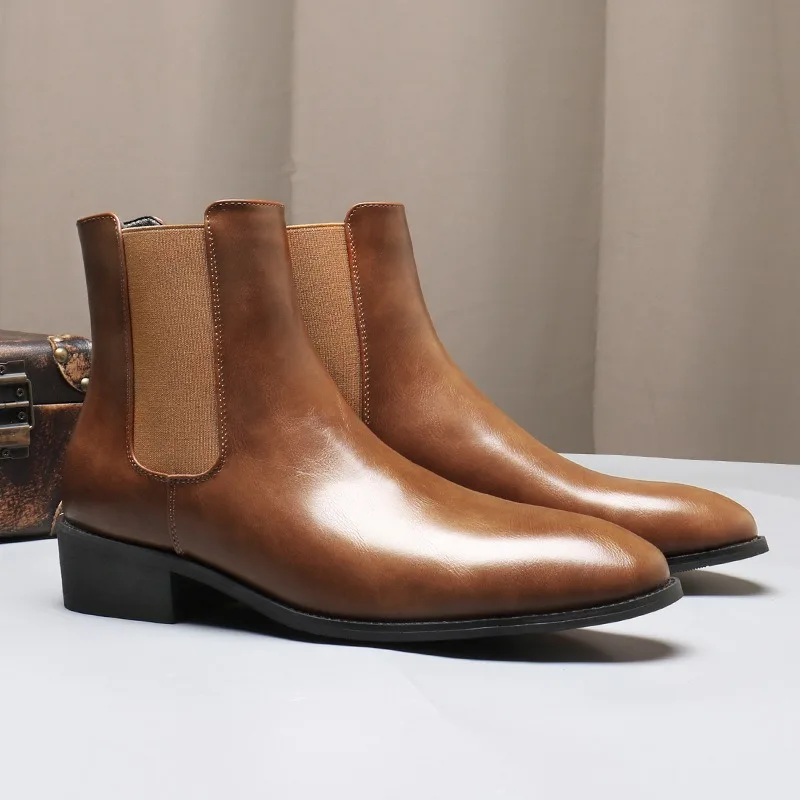 Italian Men's Leather Boots Fashion Chelsea Boots Brand Business Dress Boots for Men High-top Casual Boot Pointed Toe Ankle Boot - Image 4