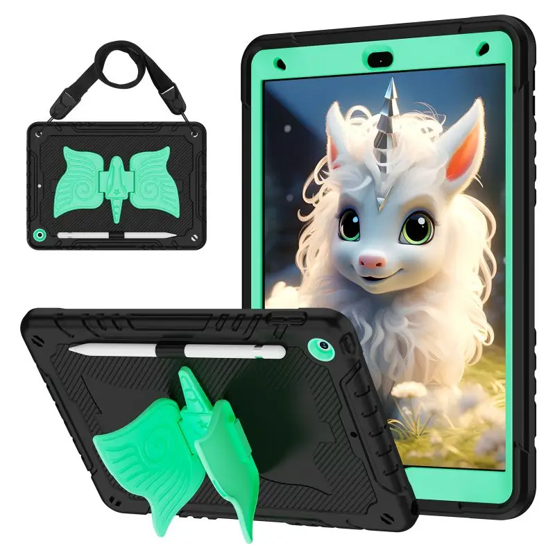 

For IPad 10th 10.9 2022 7th 8th 9th 10.2 Air 11 Heavy Duty Armor Tablet Case Kid 3D Unicorn Kickstand Shockproof Cover + Strap