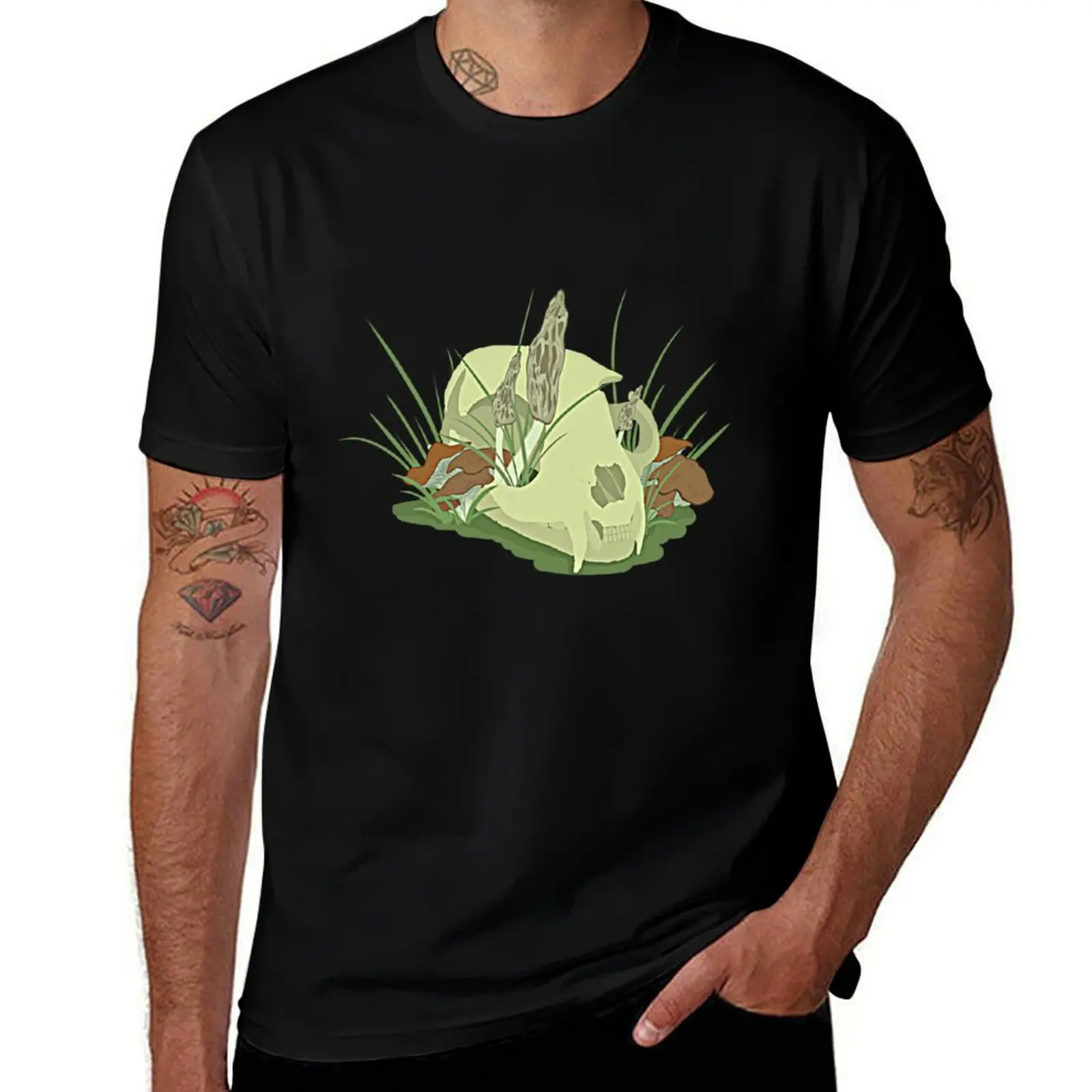 

Cat Skull with Mushrooms T-Shirt custom t shirt funny costumes anime figures mens t shirts top quality