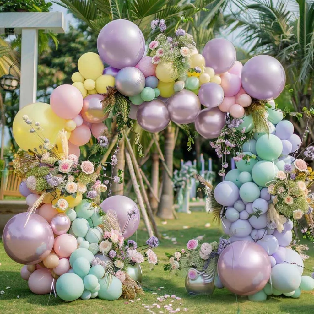 

112Pcs Metallic Purple Wedding Balloon Garland Arch Kit Green Yellow Pink Macaron Latex Globos Set for Birthday Anniversary