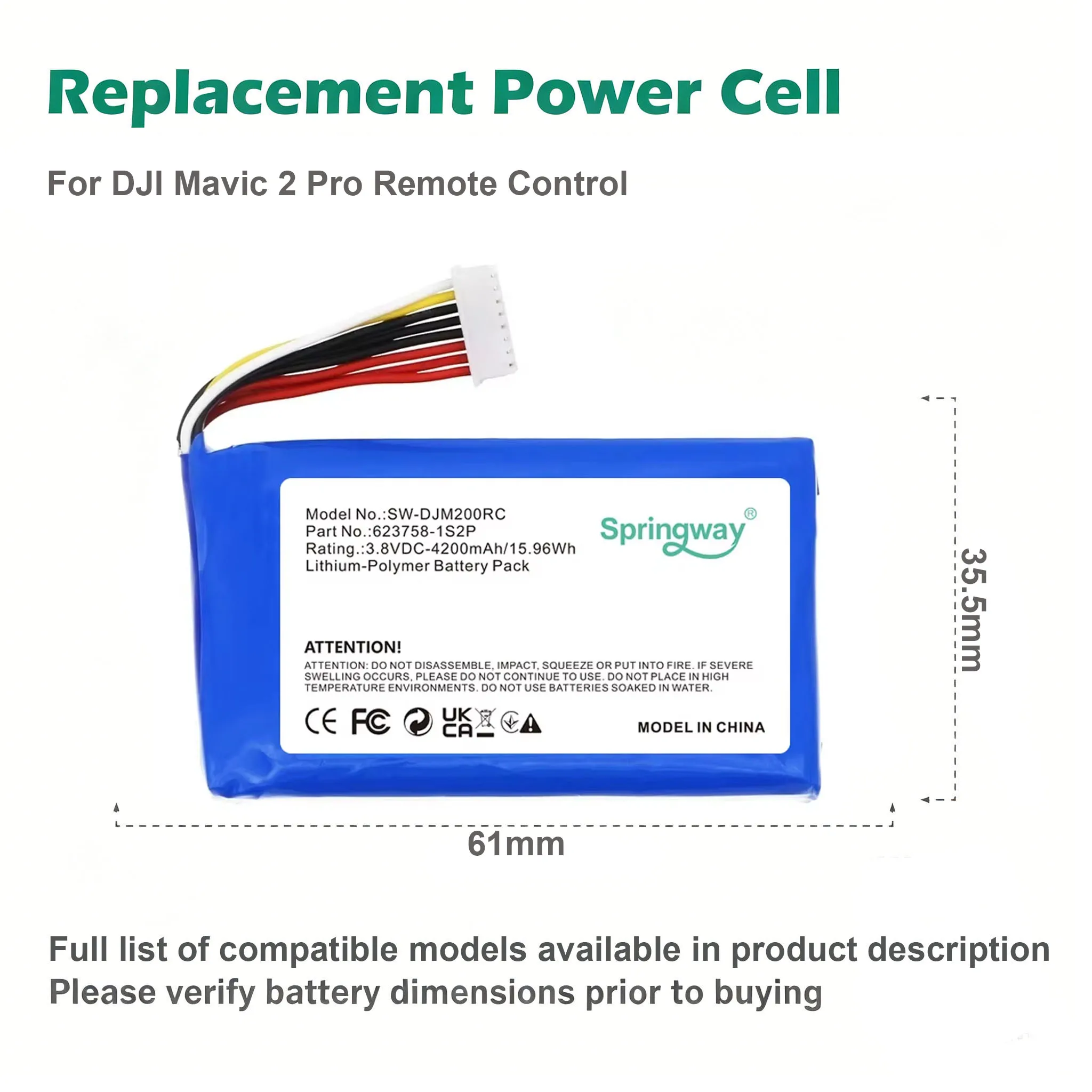 3.8V/4200mAh Drones Remote Controller Battery  623758-1S2P for DJI Mavic 2 Pro