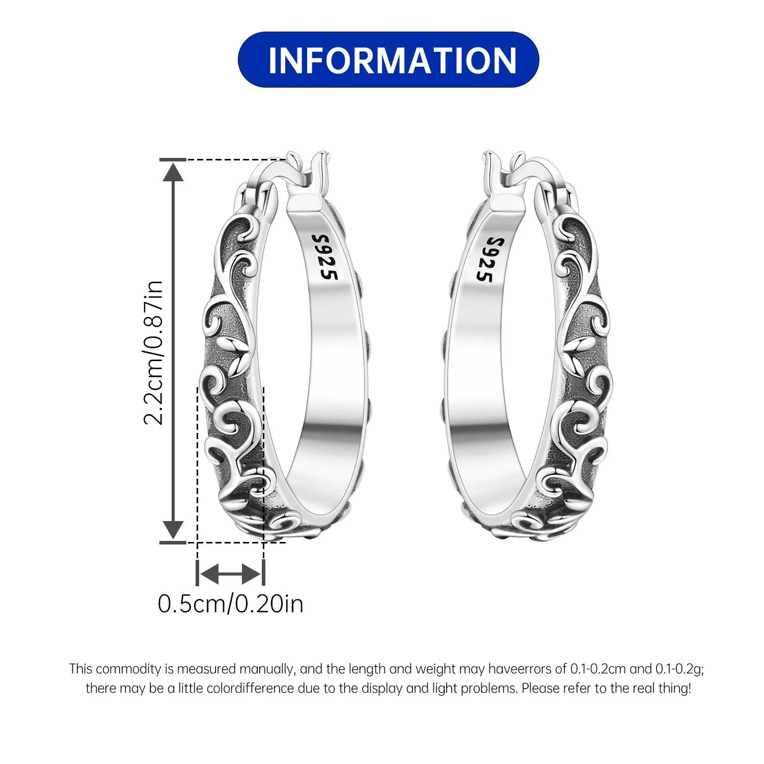Cycuff الأصلي 925 فضة نحت خمر العنب كرمة أقراط النساء هوب القرط الذكرى مجوهرات هدايا العصرية #6