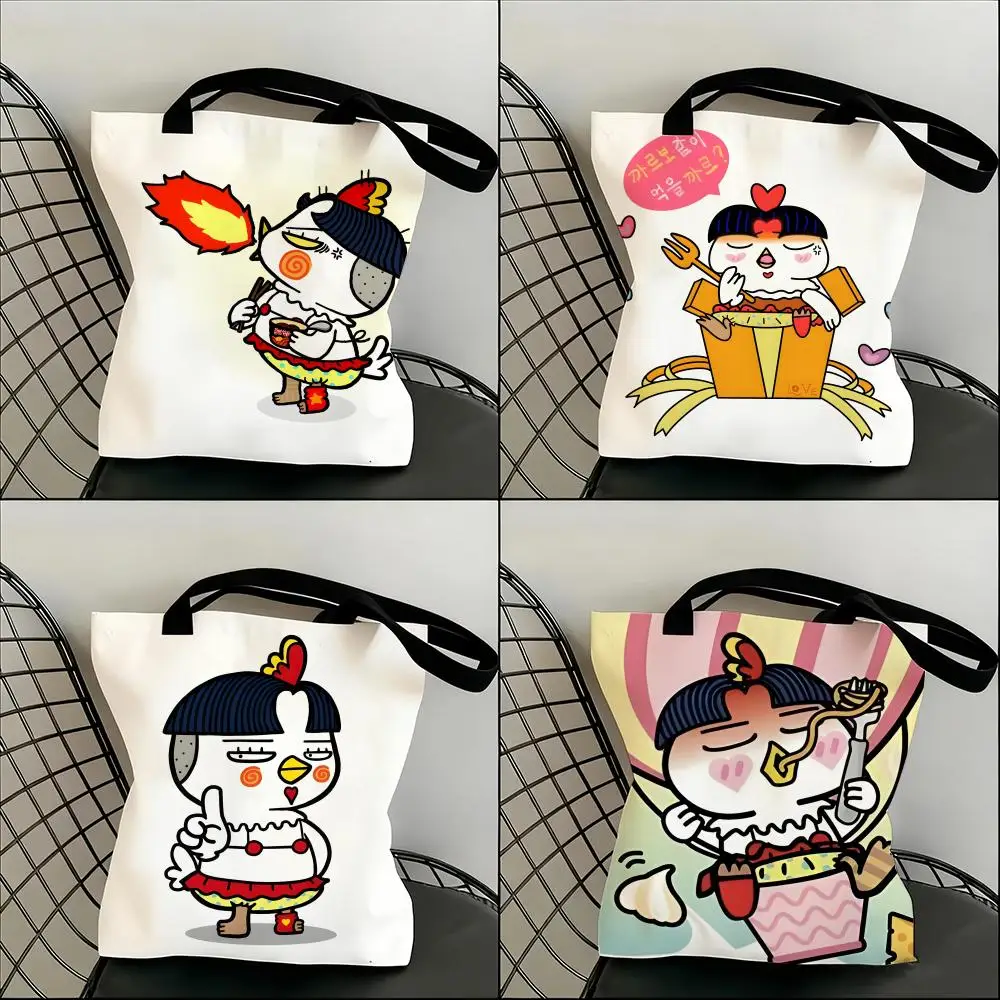 

Korean food B-Buldak Ramen Storage Bags Lightweight Canvas Shoulder Shopper Fashionable Eco Multi Use Tote with Large Capacity