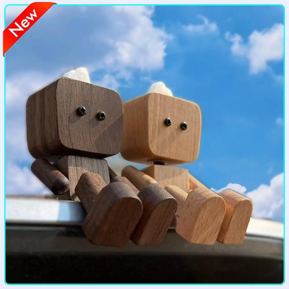 

Handmade Shaking Feet Doll Wear Resist Cute Car Wood Ornaments with Clips Funny Wood Desktop Decor for Car Dashboard Decorations