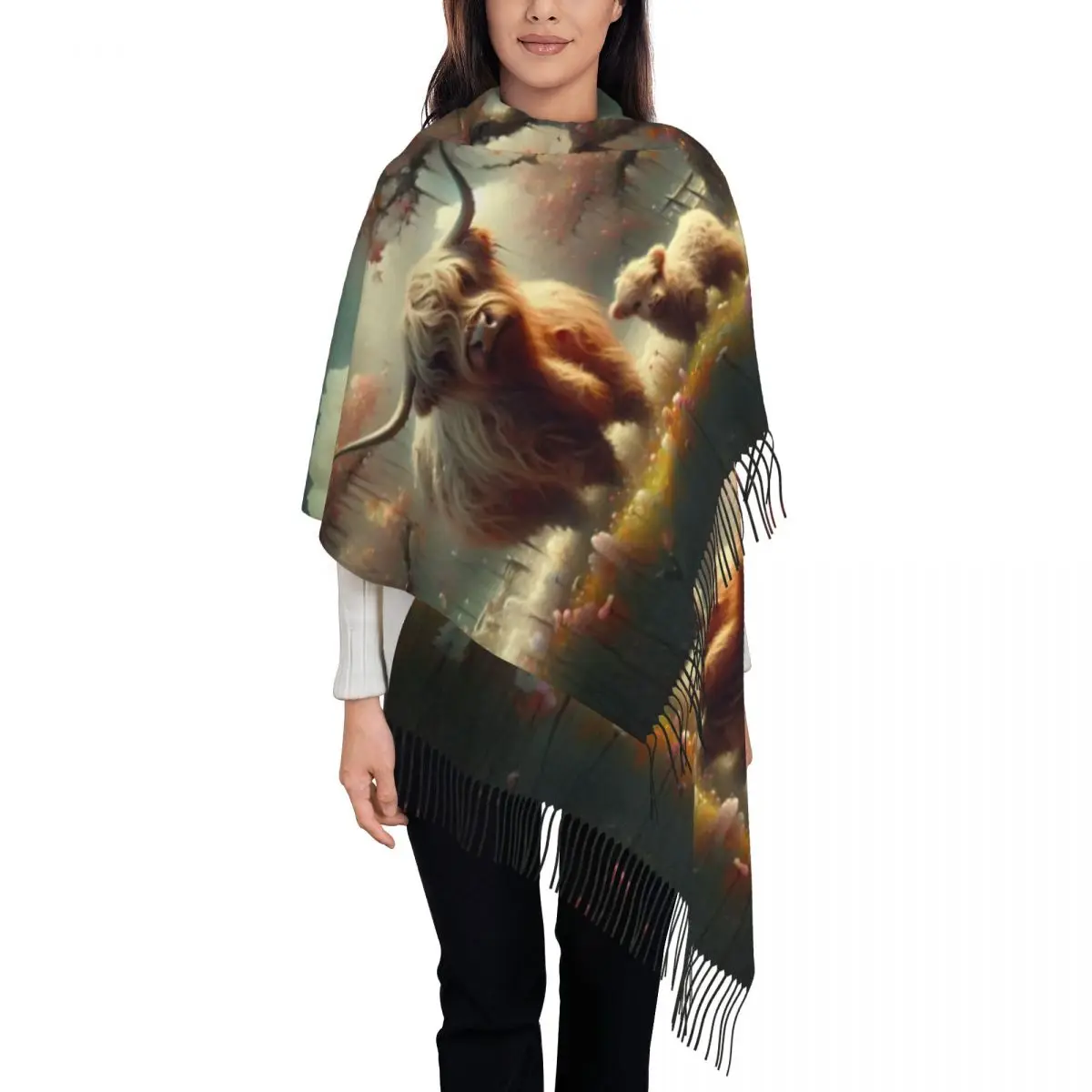 

Шарф Highland Cow с принтом на заказ для женщин и мужчин, зима-осень, теплые шарфы, шали, накидки