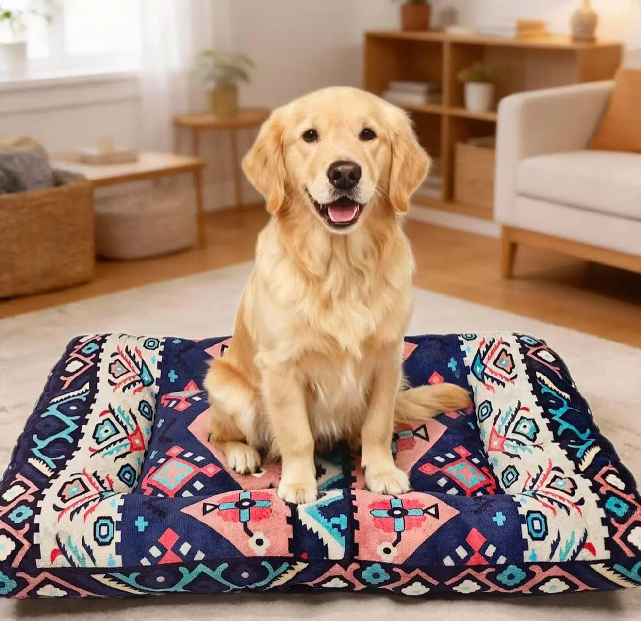 

Моющаяся лежанка для собак в клетку, ультрамягкий и нескользящий коврик для клетки, уютный матрас для будки для крупных/средних/маленьких собак, плюшевый, в богемном стиле