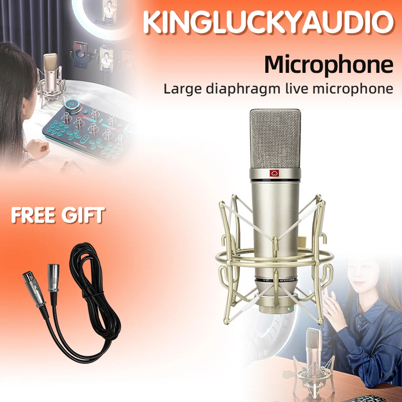 

KINGLUCKY U87 Cardioid Microphone, Metal Body, Condenser, Recording, For Notebook, Studio, For Vocal, Music, Link, Sound Card