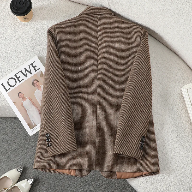 Coffee-Colored Wool Women's Coat Winter Thick High-Quality Single-Button Suit Style for 2026