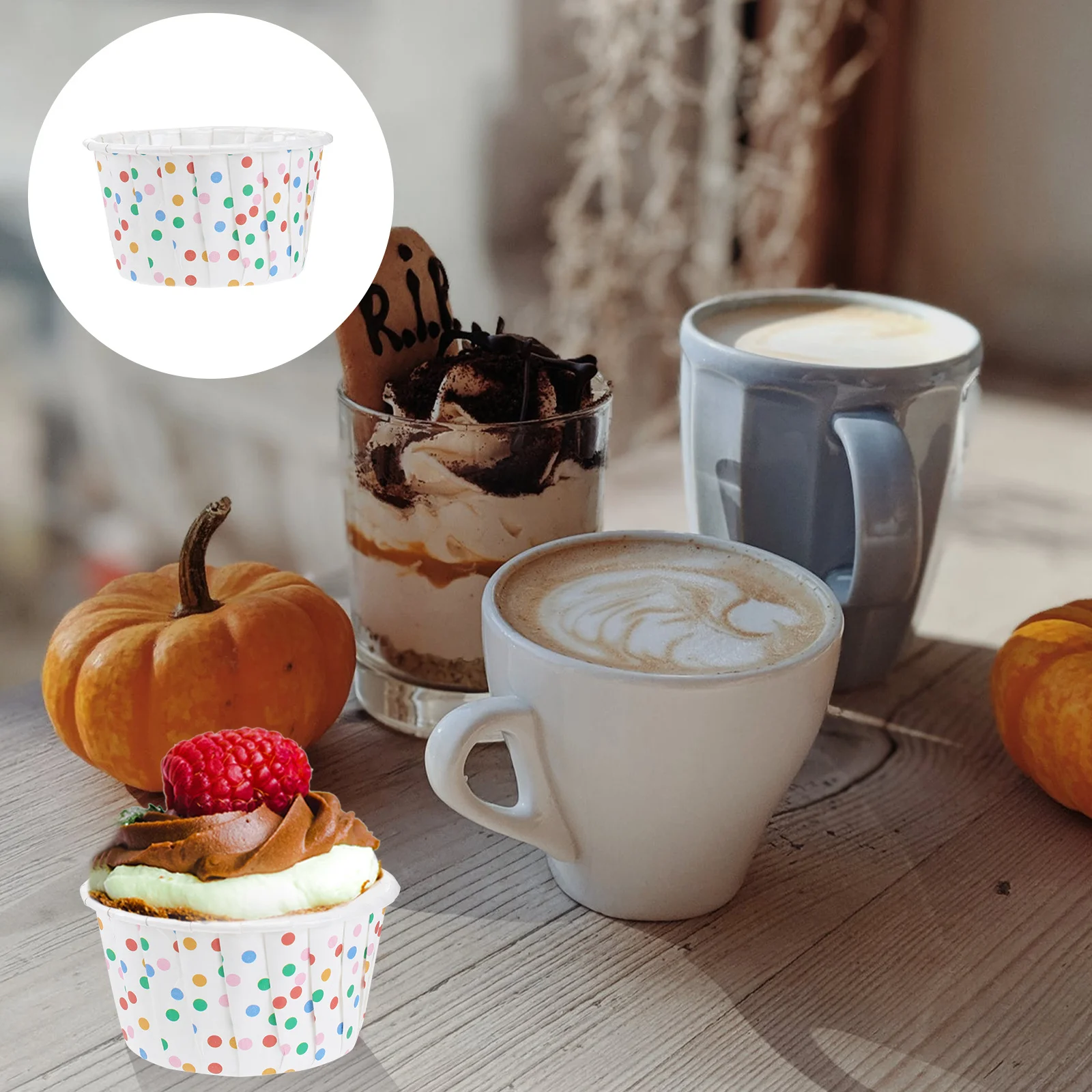 

100Pcs Paper Ice Cream Cups Colorful Dots Disposable Cake Cups Party Supplies Wedding Birthday Baking Dessert Bowls