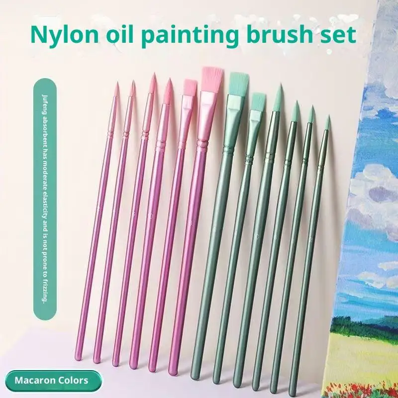 

4/6PCS Watercolor Brush Set Pointed Round Flat Head Hair Beginner's Art Student Hand Drawn Watercolor Nylon Painting Material