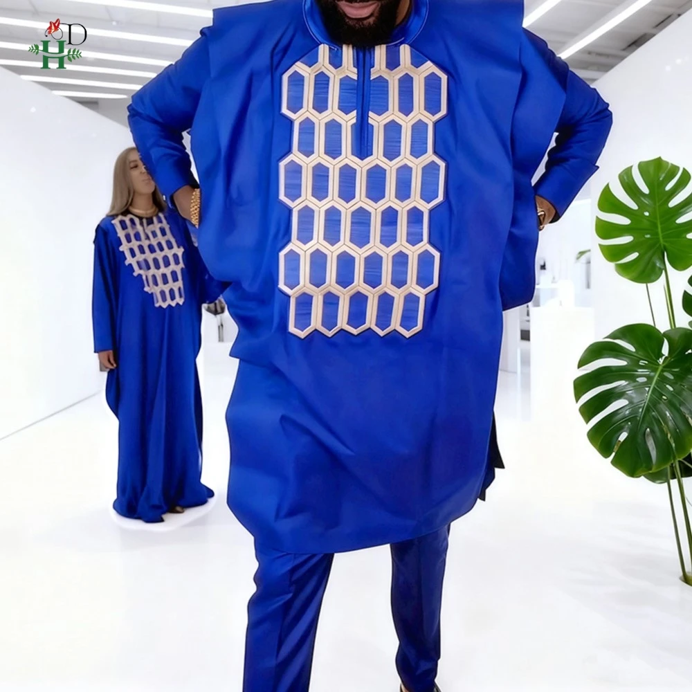 African Couple Clothes For Men Robe 3PCS Set Match Women Turkey Dress Musilm Embroidery Gown Lover Party Wedding Wear Boubou