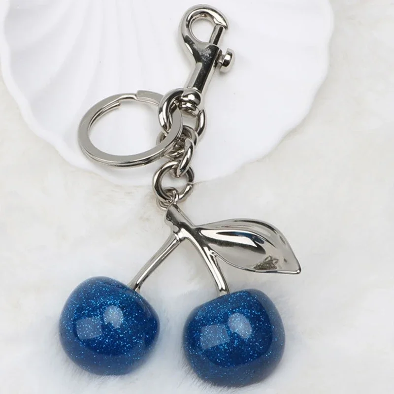 Sturdy Blue Cherry Shaped Keychain Portable Blue Cherry Keyring Pendant Elegant Keychain Charm for Bags Keys Purses N84D