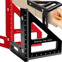 Woodworking Square Protractor Miter Triangle Ruler Multi-Angle Measuring Ruler Aluminum Alloy 45/90Degree Layout Measuring Ruler