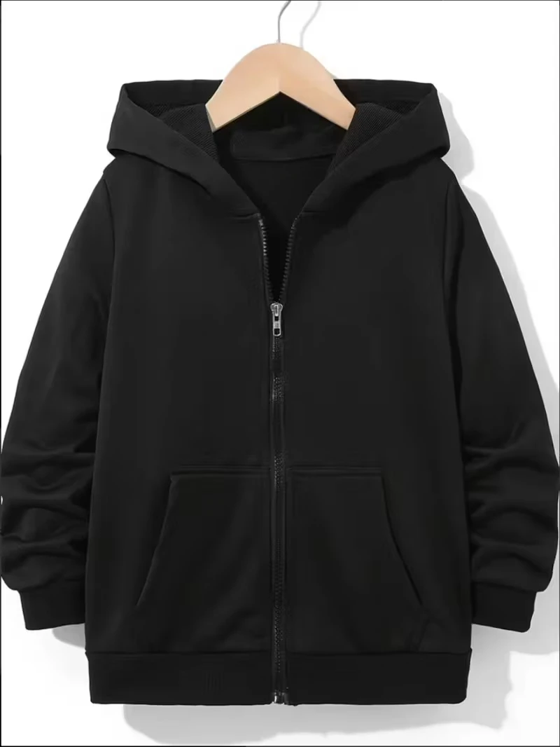 Zipper Solid Color Black Hoodies Sweatshirt Fleece Women's Men Cotton Autumn Winter Pullover O-Neck Hoody Long Sleeve Tops Coats