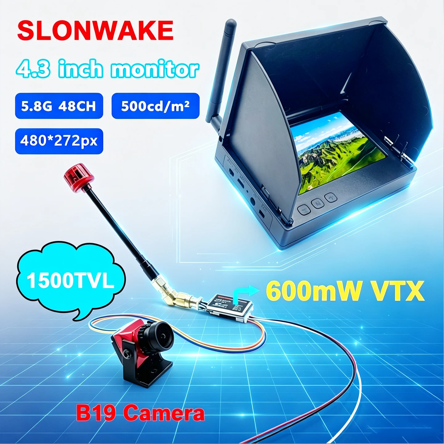 SLONWAKE FPV 5.8G 48CH TS5823Pro 600mW VTX Transmitter and FPV CMOS B19 Camera 1500TVL lens 2.1mm Mini For RC Racing Drone Model