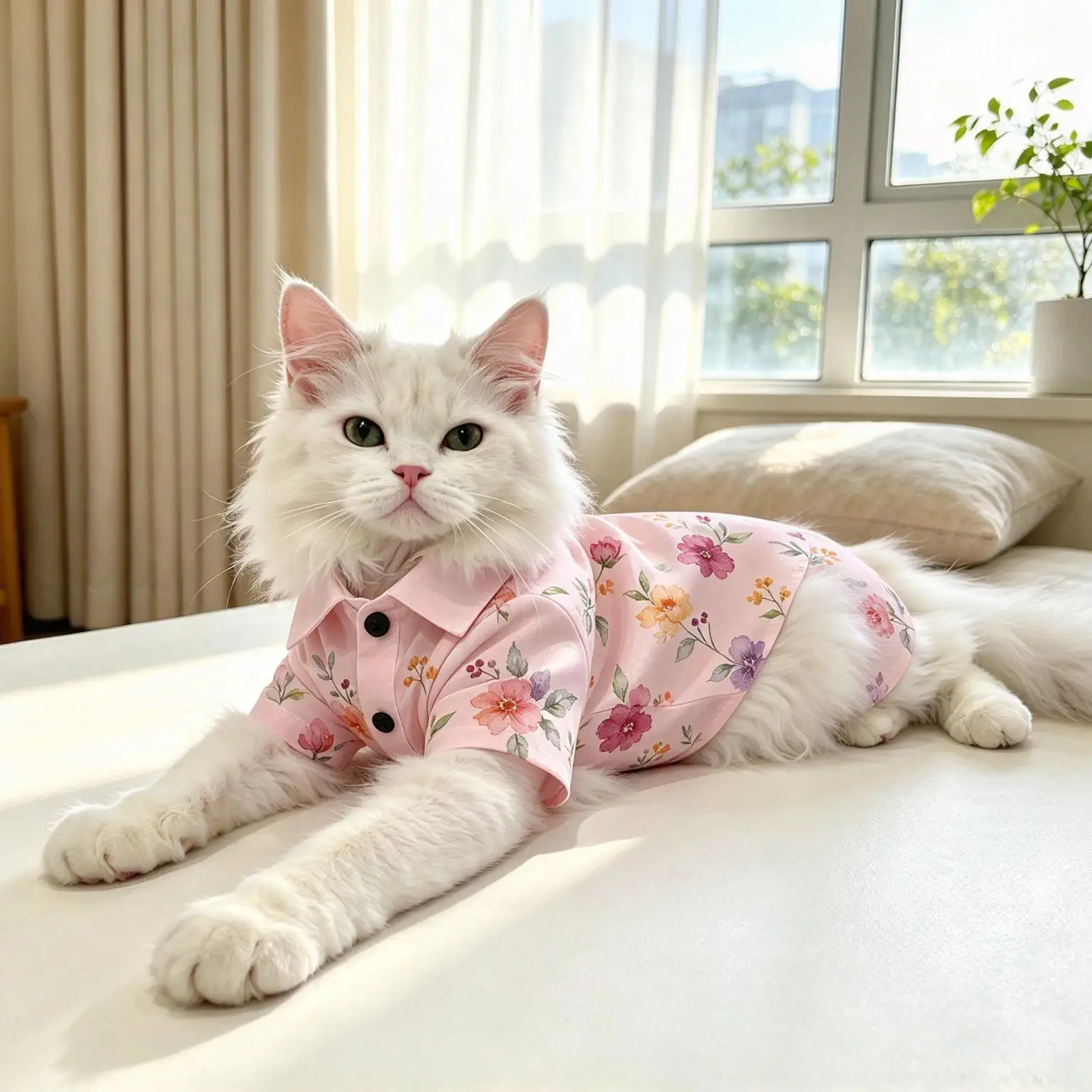 Pet Cat Shirt Beige Blue Purple Wildflower Print Breathable Button Up for Small Medium Cats Vintage Garden Theme Daily Wear