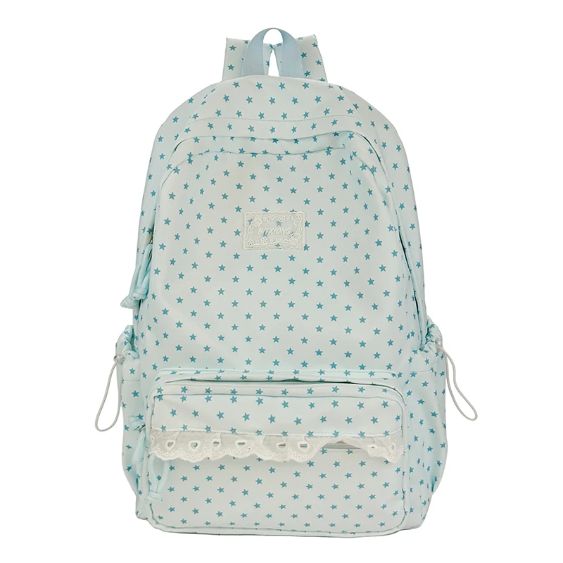 Women Polka Dot Lace Backpack with Compartments&Pendant Trendy Dot Pattern Bag Soft Stylish Rucksack Daily Tutoring Bags