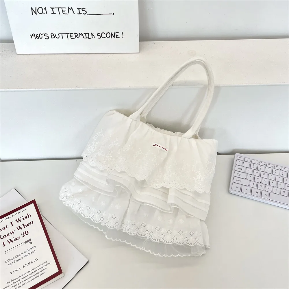 

2025 Ins Simplicity Layered Lace Ruffle Bag Miyagawa Girl New Large Capacity Commuter Tote Shoulder Bags For Women Gift ﻿