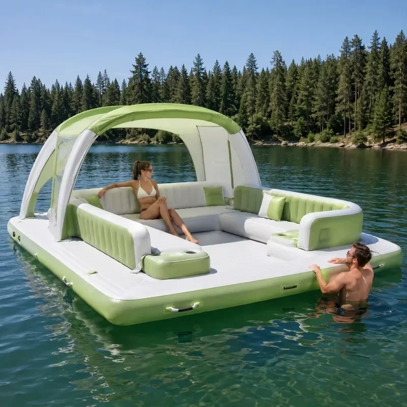 Large Inflatable Floating Platform for Water Fun, Stable Dock for Family and Friends to Enjoy Outdoor Activities