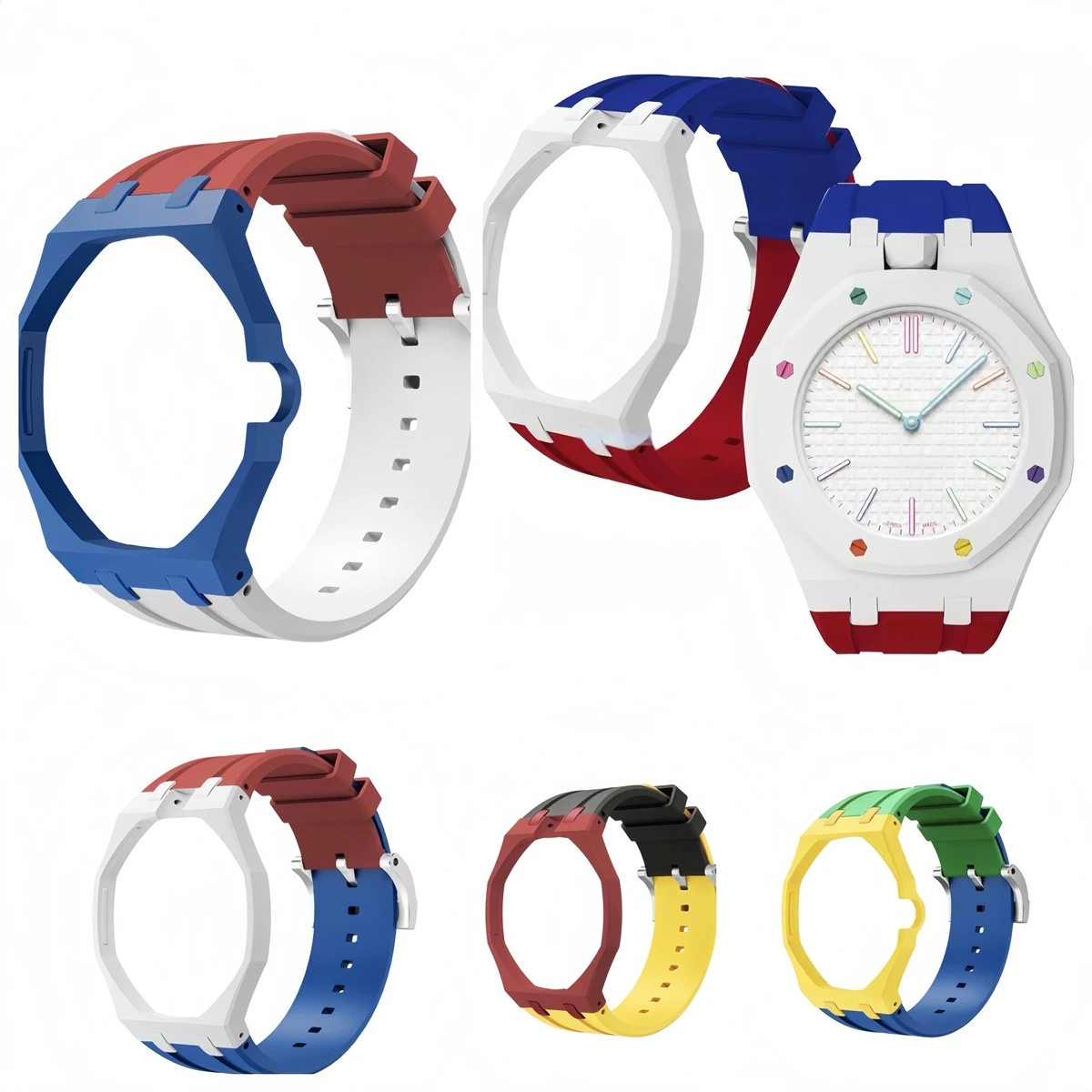 For Audemars Piguet AP X Swatch Royal POP Set Pocket Watch Strap Bioceramic Protective Case Bezel Two-Tone Color Blocking Band