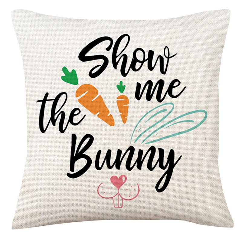 Easter Pillowcase, Letters Bunny Eggs Print Throw Pillow Cover Home Decor for Sofa Bedroom