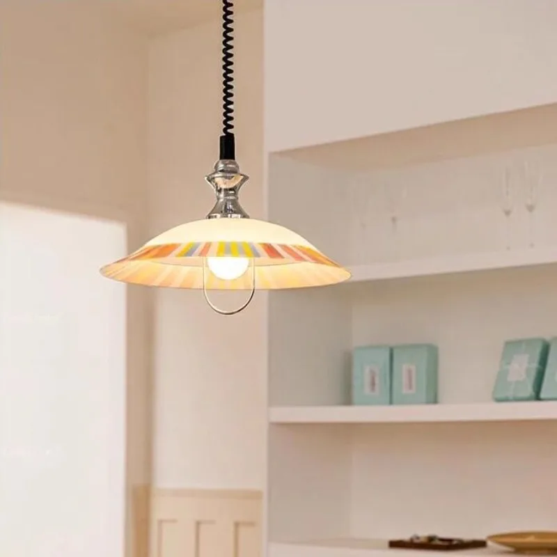 

Colorful Bauhaus Glass Restaurant Pendant Light Dining Table Bar Counter Cafe Bedroom French Vintage Retractable Hanging Lamps
