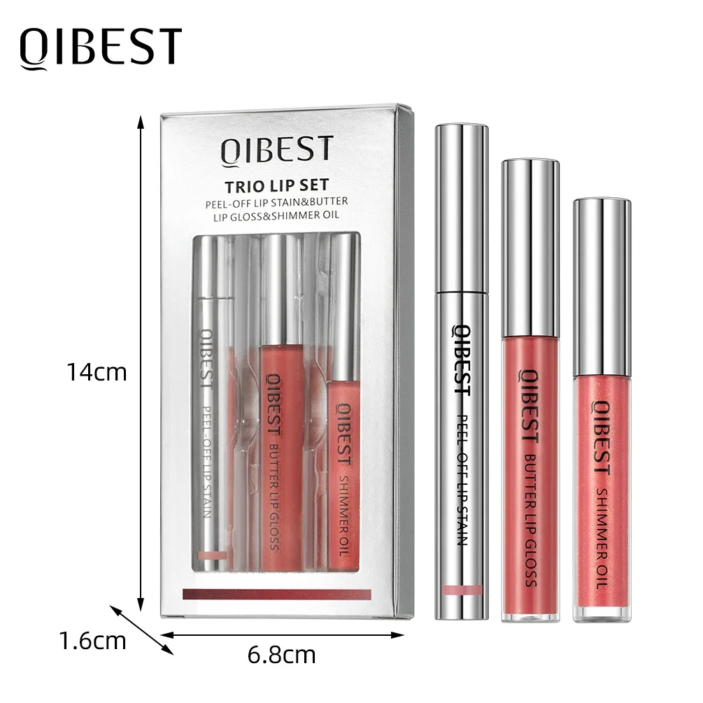 Qibest 3-pack lipglossset, waterdicht, zweetbestendig, duurzaam, niet plakkerig aan beker, niet vervagend, niet vlekken, gemakkelijk aan te brengen