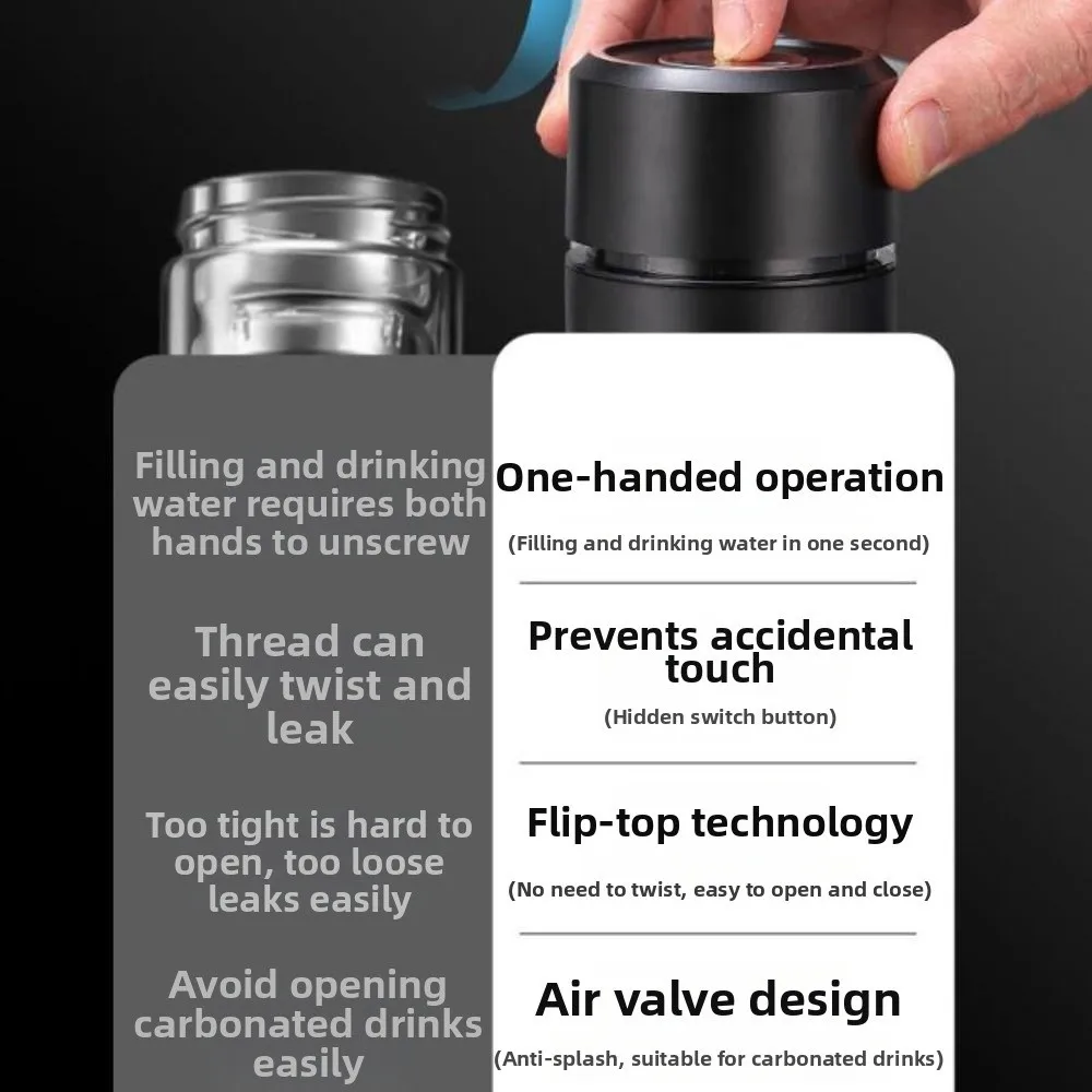 Anti-Scald Glass Water Bottle Leak-proof One Click Opening Tea Separation Cup Large Capacity with Tea Filter Drinking Bottle