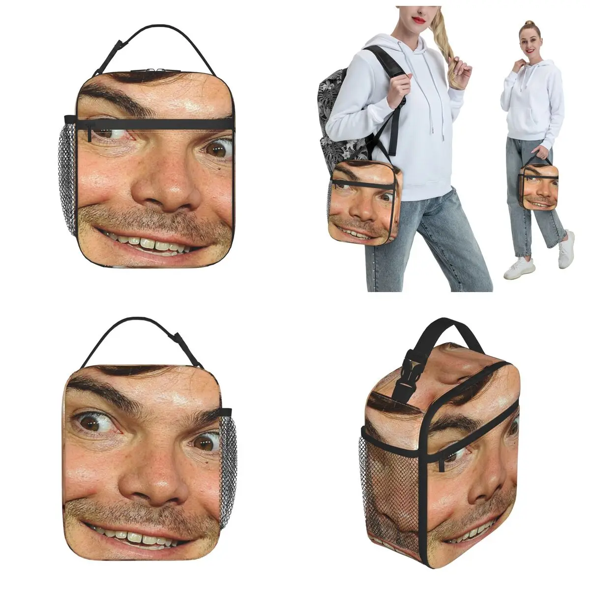 Blessed Jack bolsa de almuerzo con aislamiento térmico para cejas negras para Picnic, divertida bolsa de comida portátil Meme, caja de comida térmica más fresca para hombres y mujeres