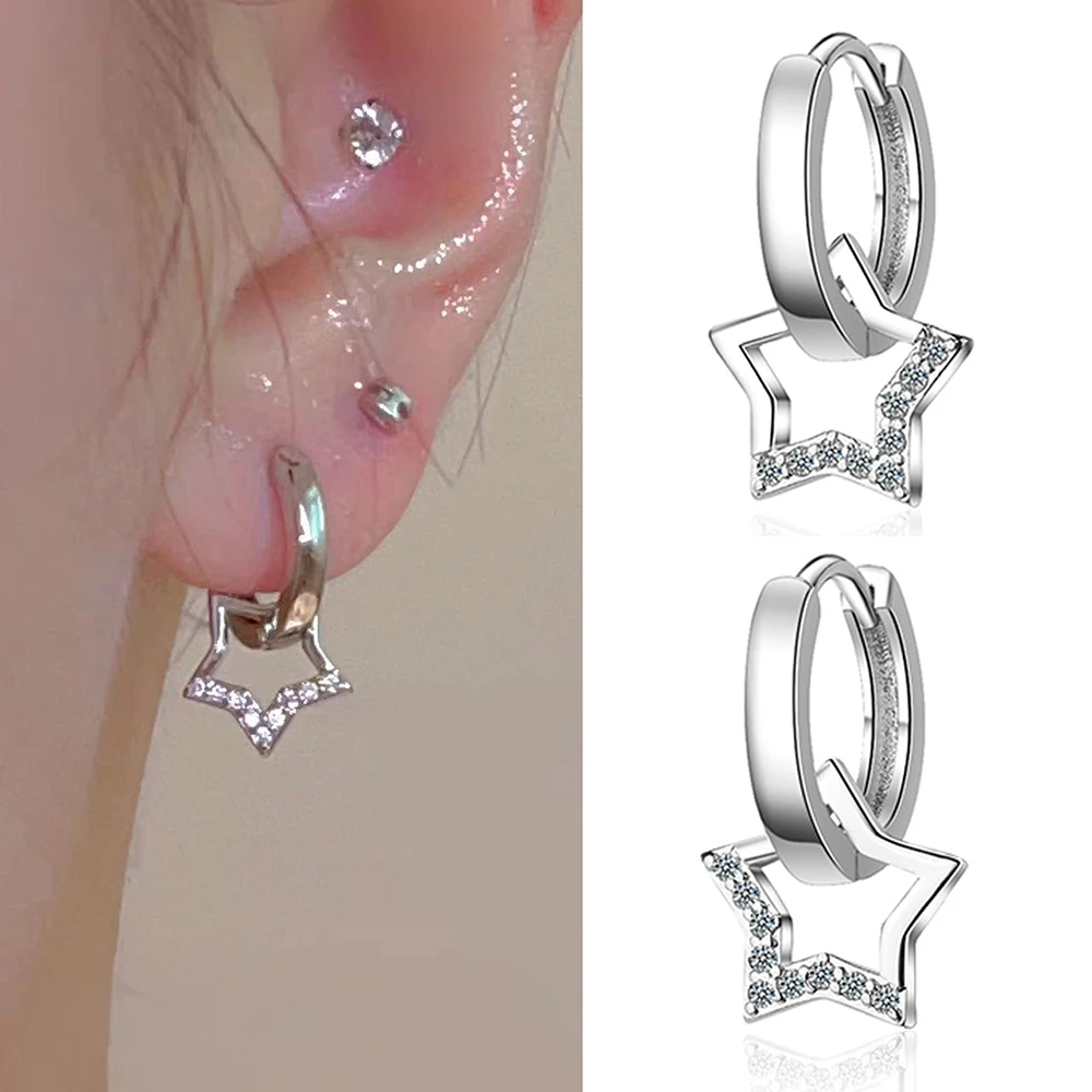 2023 New Zircon Star Pendant Earrings Women\'s Delicate Five-pointed Star Earbuckle Earrings Simple Short Style Stud Jewelry Gift