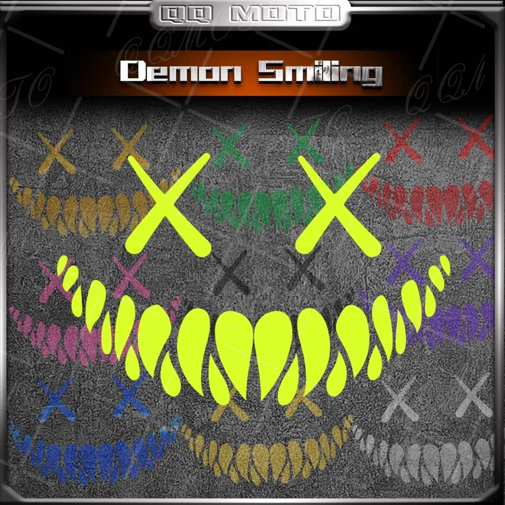 Motorcycle Devil Smiling Face Logo Decals Decoration Helmet Front Beak Fairing Car Body Reflective Stickers PVC Waterproof