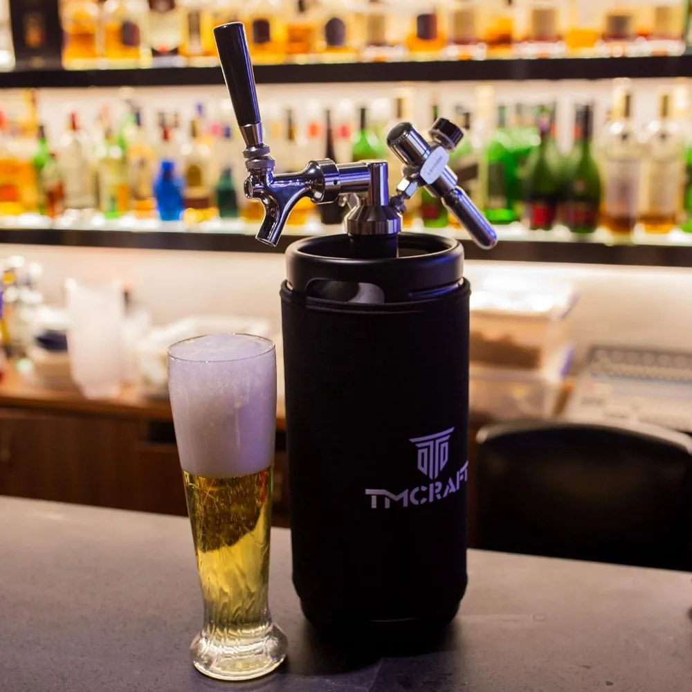 

Portable Beer Dispenser,Pressurized Stainless Steel Mini Keg with CoolerJacket Keep Fresh andCarbonation for Draft,Beer Brewing.