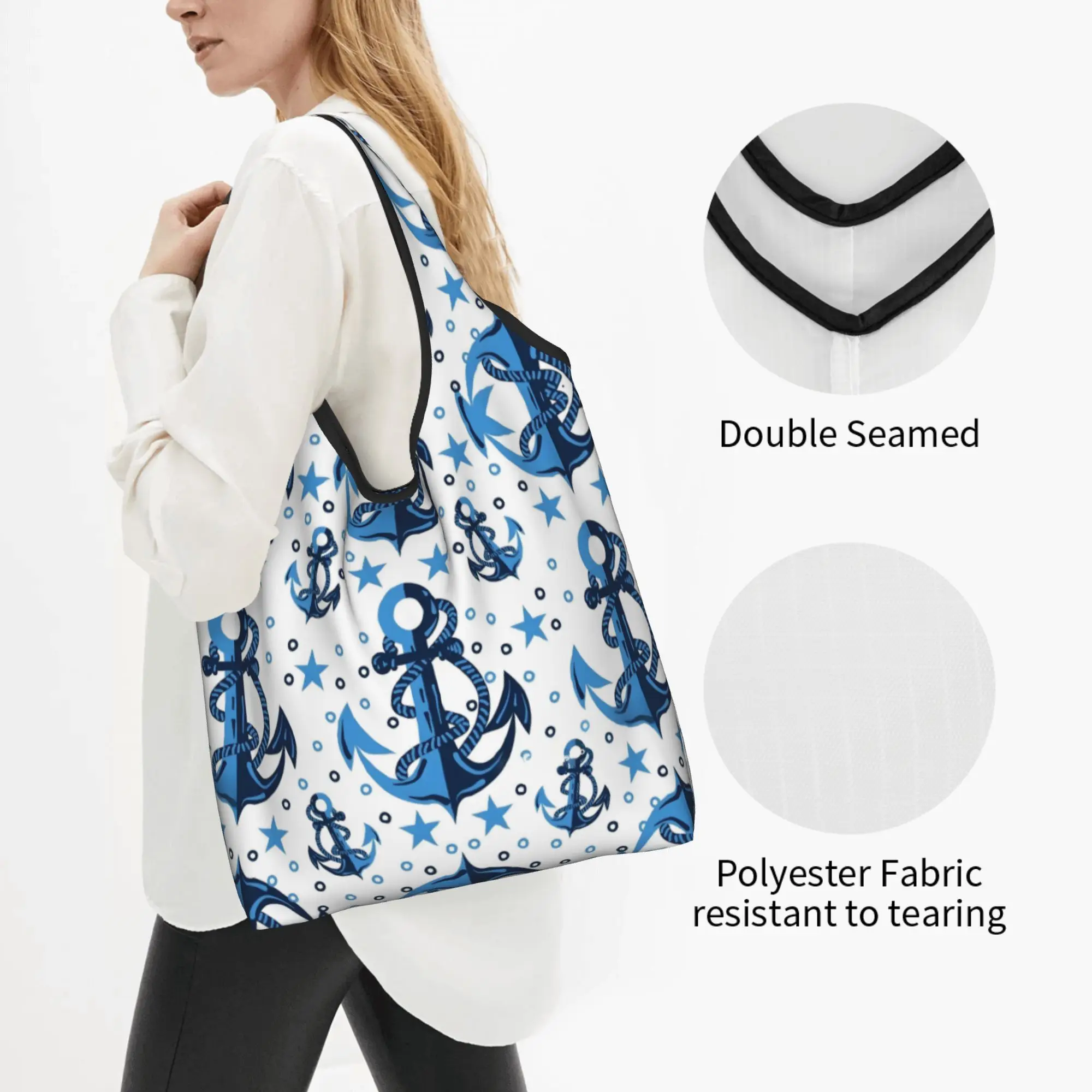 Recycling Captain Anchor Compass Adventure Nautical Sailor  Shopping Bag Women Tote Bag Portable  Grocery Shopper Bags