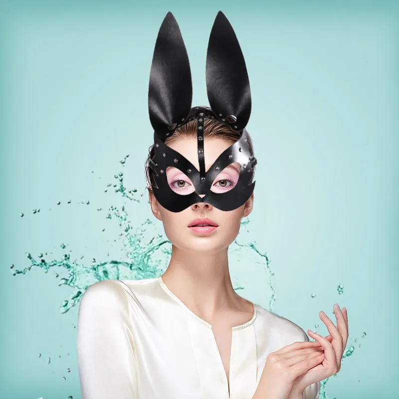 Sexy Bunny Maids Rabbit Ears Mask Headband Cosplay Punk Leather Rabbit Ear DJ Night Club Bar Headwear Party Costum Props